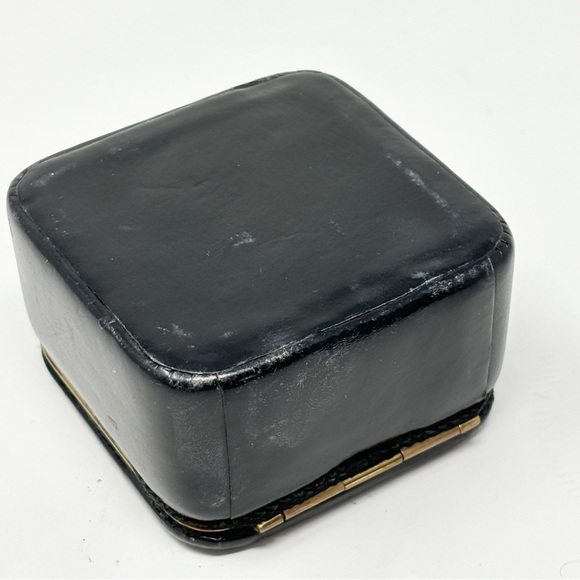 Vintage Black Leather Jewelry Trinket Hinged Box With Push Spring Button Square - Picture 4 of 9